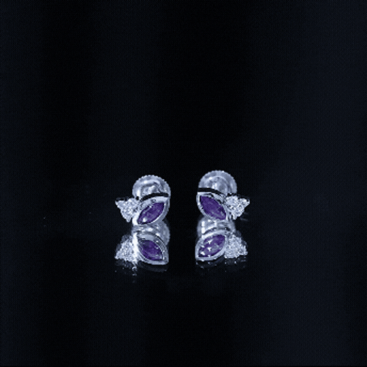 Marquise Cut Amethyst Stud Earrings With Lab Diamond In Sterling Silver