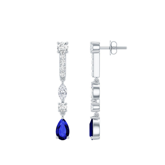 Womens Lab Grown Blue Sapphire Drop Dangle Earrings With Certificate