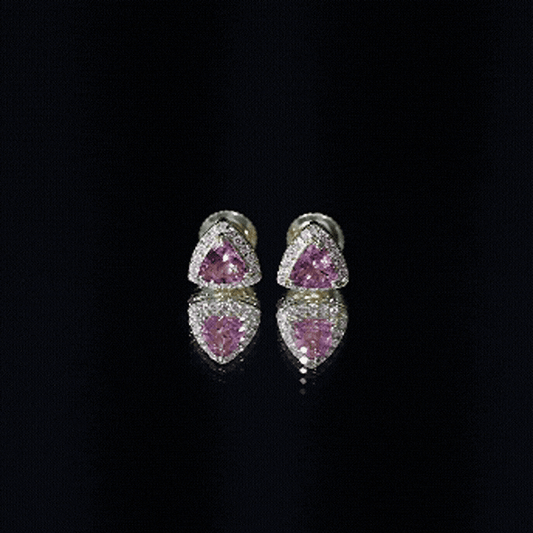 Real Trilliant Cut 1 Carat Pink Tourmaline Stud Earrings With Lab Diamond