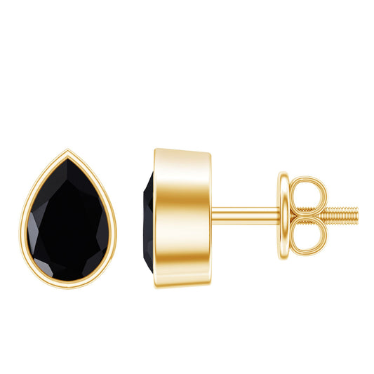 Natural 1.15 Carat Black Diamond Stud Earrings With Bezel Set