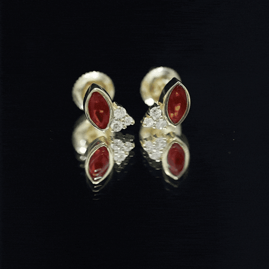 Real Half Carat Fire Opal Stud Earrings with Diamond