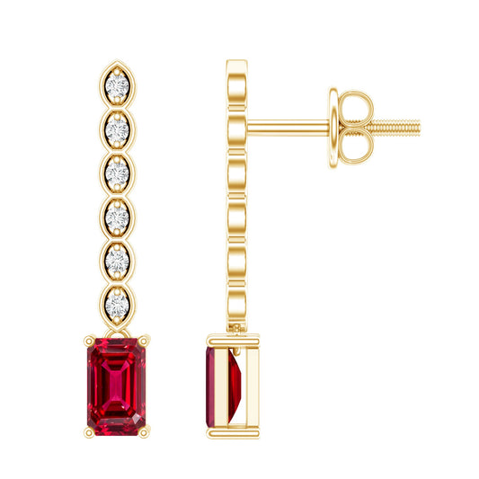 Lab Grown Ruby And Diamond Dangle Earrings For Women