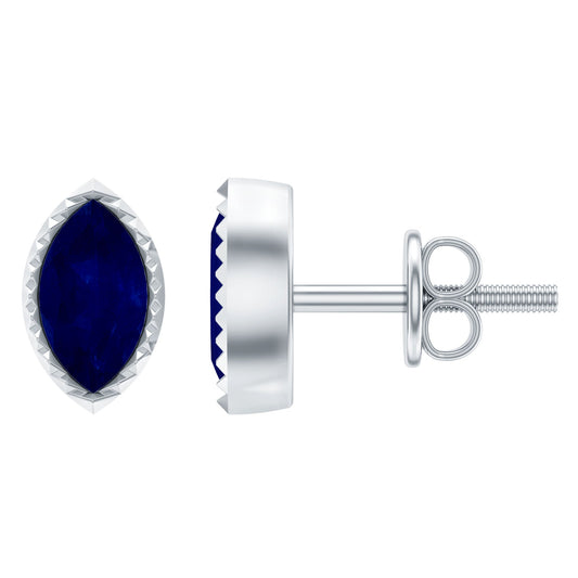 Natural 0.3 Carat Marquise Cut Blue Sapphire Earrings In Silver