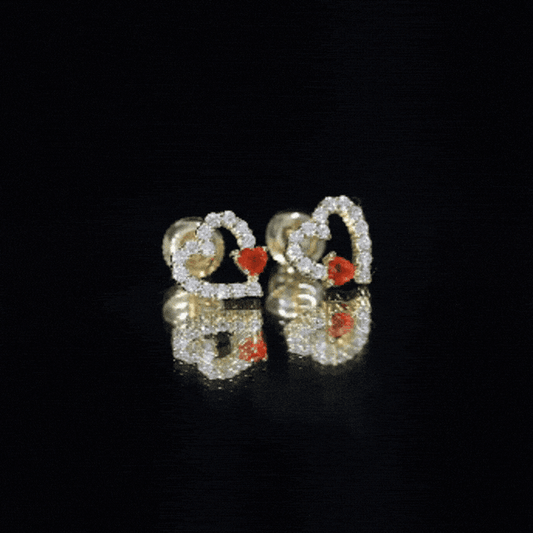 Certified Fire Opal And Diamond Heart Stud Earrings In Silver
