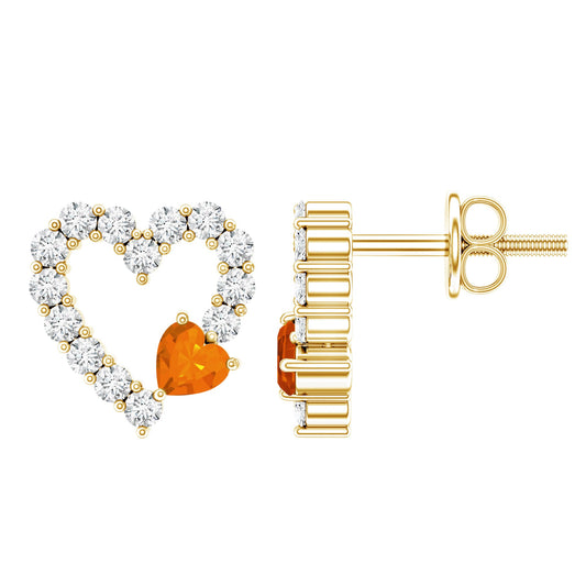 Certified Fire Opal And Diamond Heart Stud Earrings In Silver