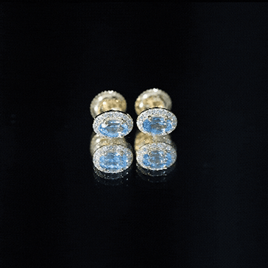 Natural Swiss Blue Topaz Stud Earrings With Diamond Halo