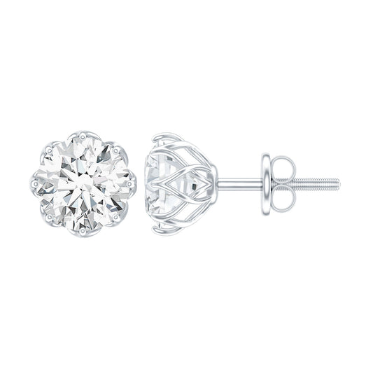 1.9 Carat Round Cut Cubic Zirconia Solitaire Stud Earrings In Silver