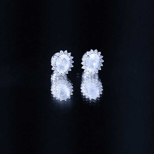 Genuine 2 Carat Moonstone And Diamond Halo Stud Earrings