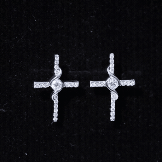 Certified Moissanite Cross Stud Earrings In Silver
