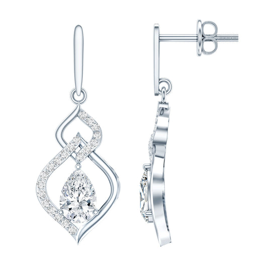 Certified 1 Carat Pear Shaped Moissanite Dangle Earrings For Wedding