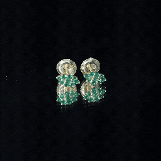 Lab Grown Emerald Stud Earrings In Yellow Gold Plated Silver