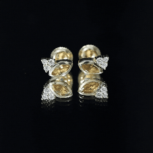 Bezel Set Citrine Marquise Stud Earrings With Diamonds
