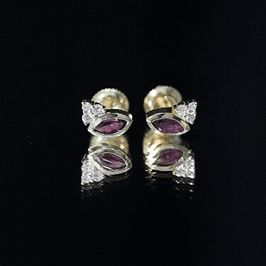 Bezel Set Rhodolite Garnet Stud Earrings With Diamonds