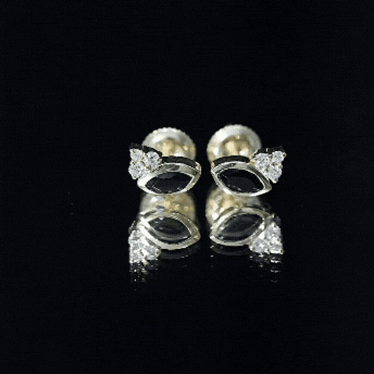 Marquise Cut Black Spinel Stud Earrings With Diamonds