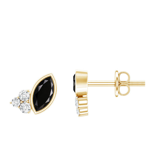 Marquise Cut Black Spinel Stud Earrings With Diamonds