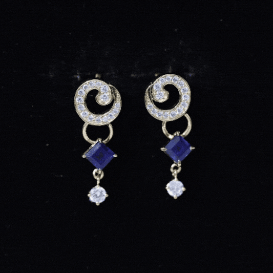 Lab Grown Blue Sapphire and Diamond Wedding Dangle Earrings