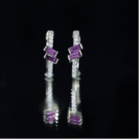 Rhodolite Garnet And Diamond Hoop Earrings In Gold Plated Silver
