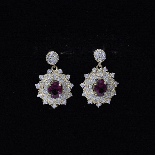 Real 0.8 Carat Rhodolite Drop Earrings with Lab Diamond for Women