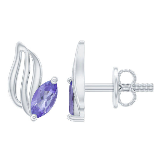 Natural Marquise Tanzanite Leaf Earrings With Screw Back