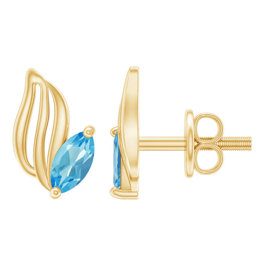 Natural Swiss Blue Topaz Leaf Earrings In Silver