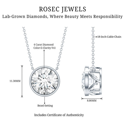 4 Carat Bezel Set Lab Grown Diamond Necklace with IGI Certificate