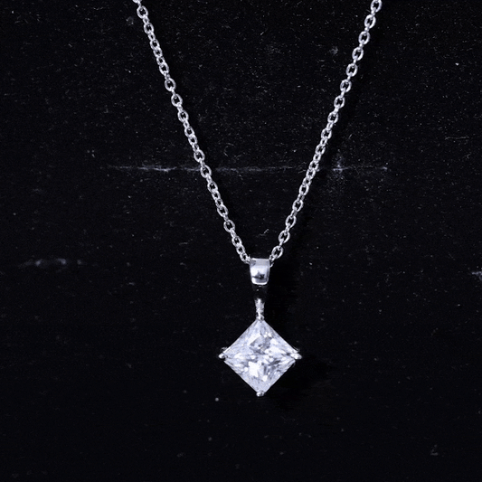 Diagonal Set 3 Carat Cubic Zirconia Princess Cut Necklace With Chain