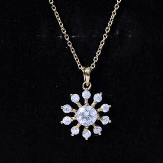 Certified Moissanite Snowflake Necklace in Yellow Gold Plated Silver