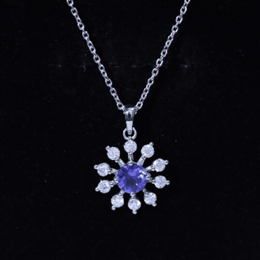 Certified Genuine Tanzanite Snowflake Necklace With Silver Chain