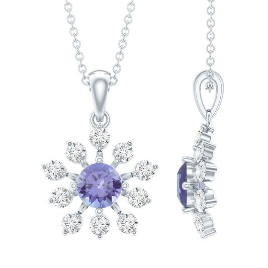 Certified Genuine Tanzanite Snowflake Necklace With Silver Chain