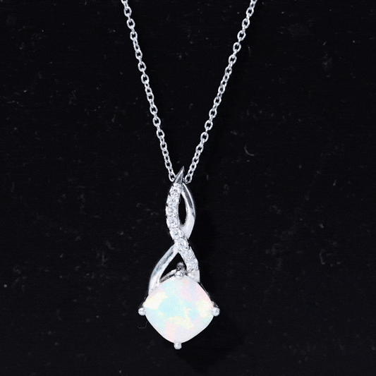 1.87 Carat Cushion Cut Ethiopian Opal Infinity Pendant With Silver Chain