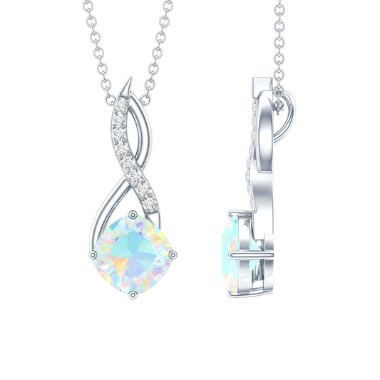1.87 Carat Cushion Cut Ethiopian Opal Infinity Pendant With Silver Chain