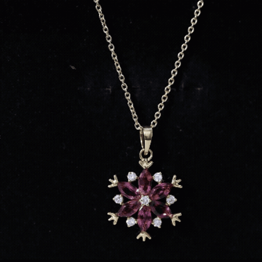 Rhodolite Garnet Flower Necklace In Gold Plated Silver