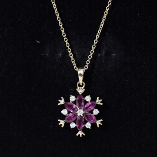 Certified Pink Tourmaline Flower Pendant Necklace With Silver Chain
