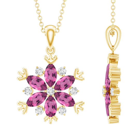 Certified Pink Tourmaline Flower Pendant Necklace With Silver Chain