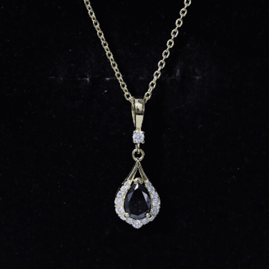 Certified Black And White Diamond Teardrop Necklace With Silver Chain