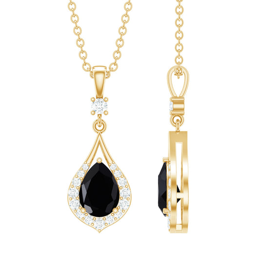 Certified Black And White Diamond Teardrop Necklace With Silver Chain