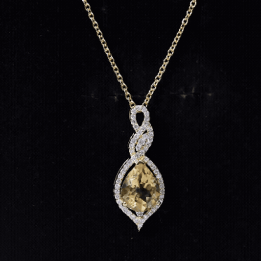 Natural 1.75 Carat Citrine Teardrop Bridal Necklace With Diamond