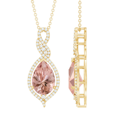 Certified 1.75 Carat Morganite Teardrop Necklace With Diamond