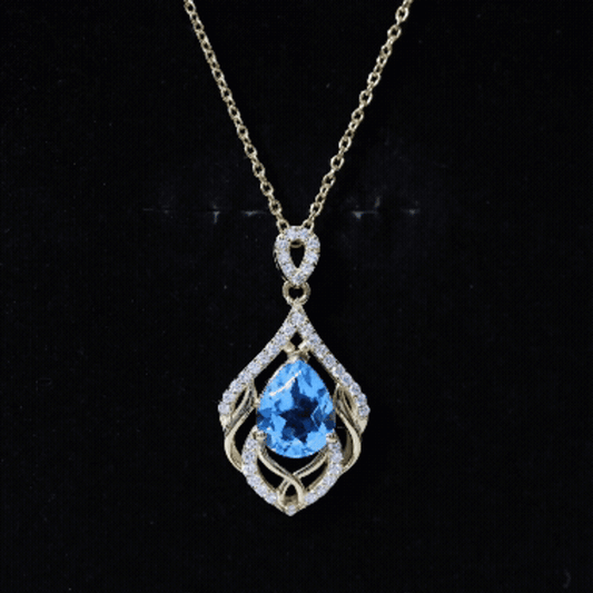 2.2 Carat Swiss Blue Topaz Designer Wedding Necklace With Lab Diamond