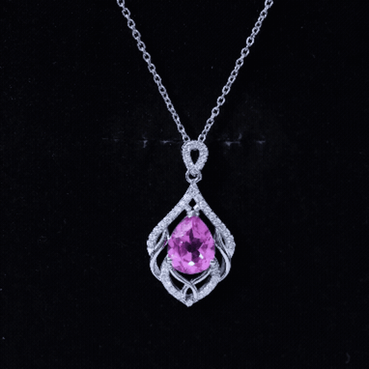 3.3 Carat Lab Grown Pink Sapphire Designer Necklace With Diamond