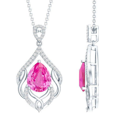 3.3 Carat Lab Grown Pink Sapphire Designer Necklace With Diamond