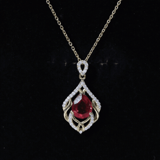 3 Carat Lab Grown Ruby Wedding Necklace With Diamond