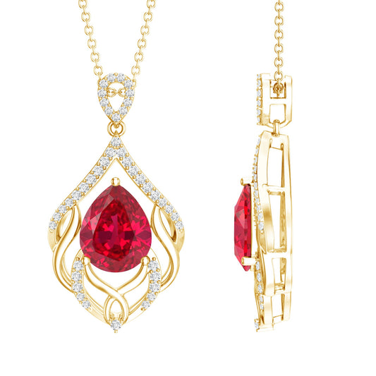 3 Carat Lab Grown Ruby Wedding Necklace With Diamond