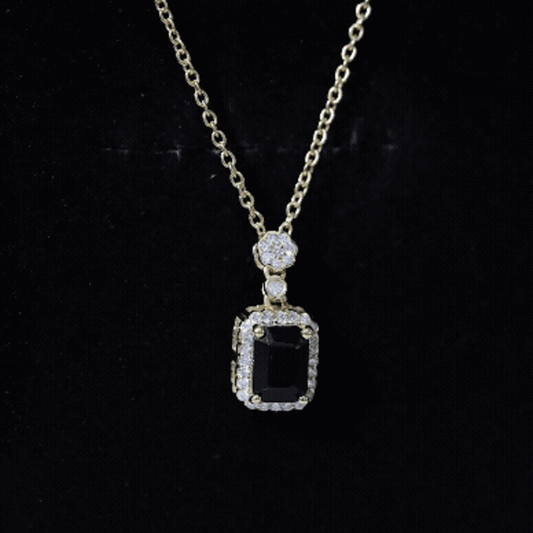 Vintage Style 1 Carat Emerald Cut Black Spinel Statement Necklace With Diamond Halo