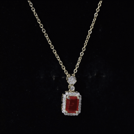 Vintage Style 1 Carat Emerald Cut Fire Opal Necklace With Diamond