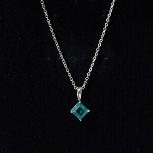 Princess Cut Lab Grown Emerald Solitaire Pendant Necklace With Chain