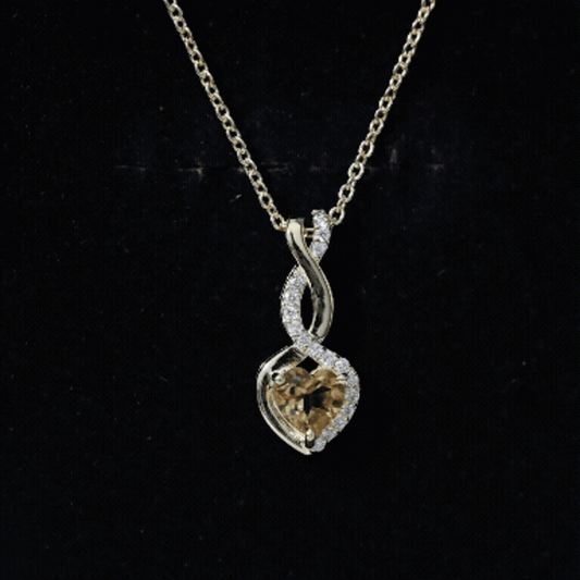 Certified 1 Carat Citrine Diamond Infinity Heart Necklace With Silver Chain