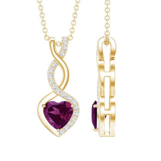 Certified 1 Carat Rhodolite Diamond Heart And Infinity Necklace