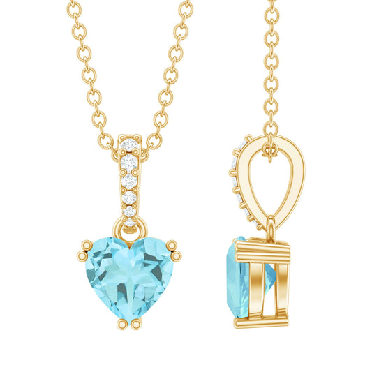 1 Carat Sky Blue Topaz Heart Pendant Necklace With Diamond