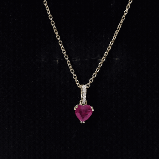 Natural 1 Carat Ruby Heart Necklace With Diamond Bail